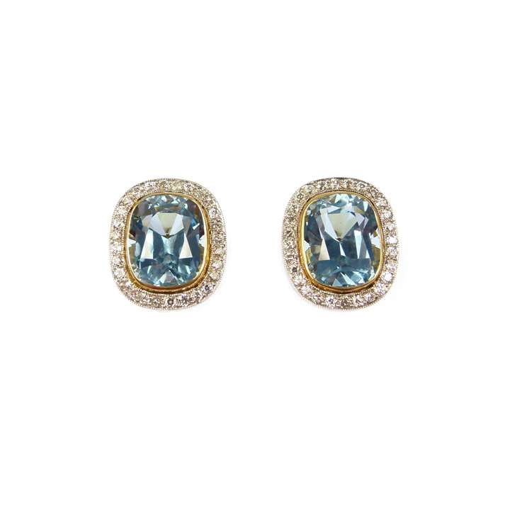 Pair of aquamarine and diamond cluster earrings
